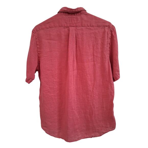 Ralph Lauren Ocean Washed Linen Button Front Shirt Red Size Medium Short Sleeve - Picture 2 of 6